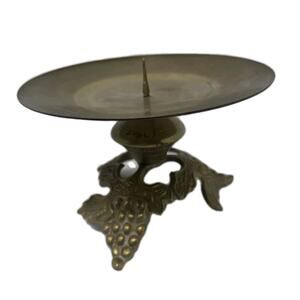 Vintage Brass Pillar Candle Holder Grape Vine 4”H 6.5”W Cottage Retro